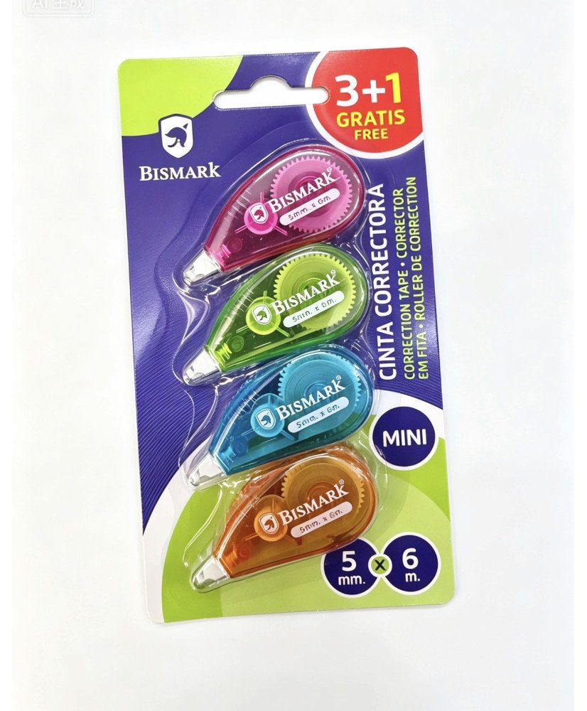 cinta correctora bismark mini neon 6mx 5mm.