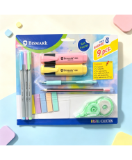 Bismark Pastel Pack Escolar con Lapicero, Boligrafo, 2 Marcadores, Cinta Correctora, Set Banderitas Pet y 3 Rotuladores 0.44mm