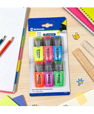 Bismark Long-Life Pack de 6 Mini Marcadores Fluorescentes Neon - Tinta de Secado Rapido