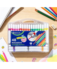 48 rotuladores de colores gruesos, lavables, con caja de almacenamiento