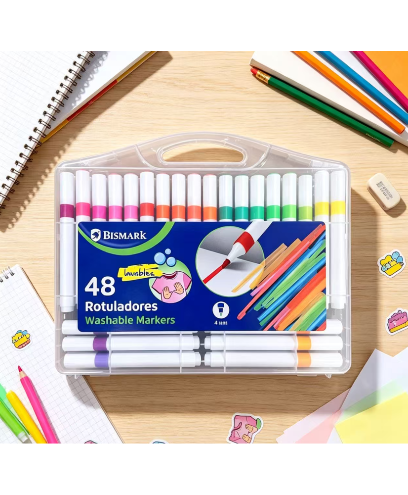 48 rotuladores de colores gruesos, lavables, con caja de almacenamiento
