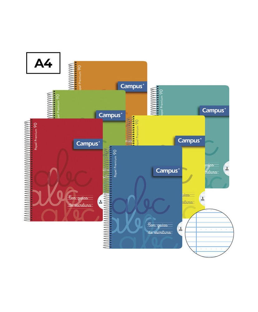 Bloc Espiral Campus Guía de Escritura A4 Tapa Plástico 80 Hojas 90G Línea 3 mm