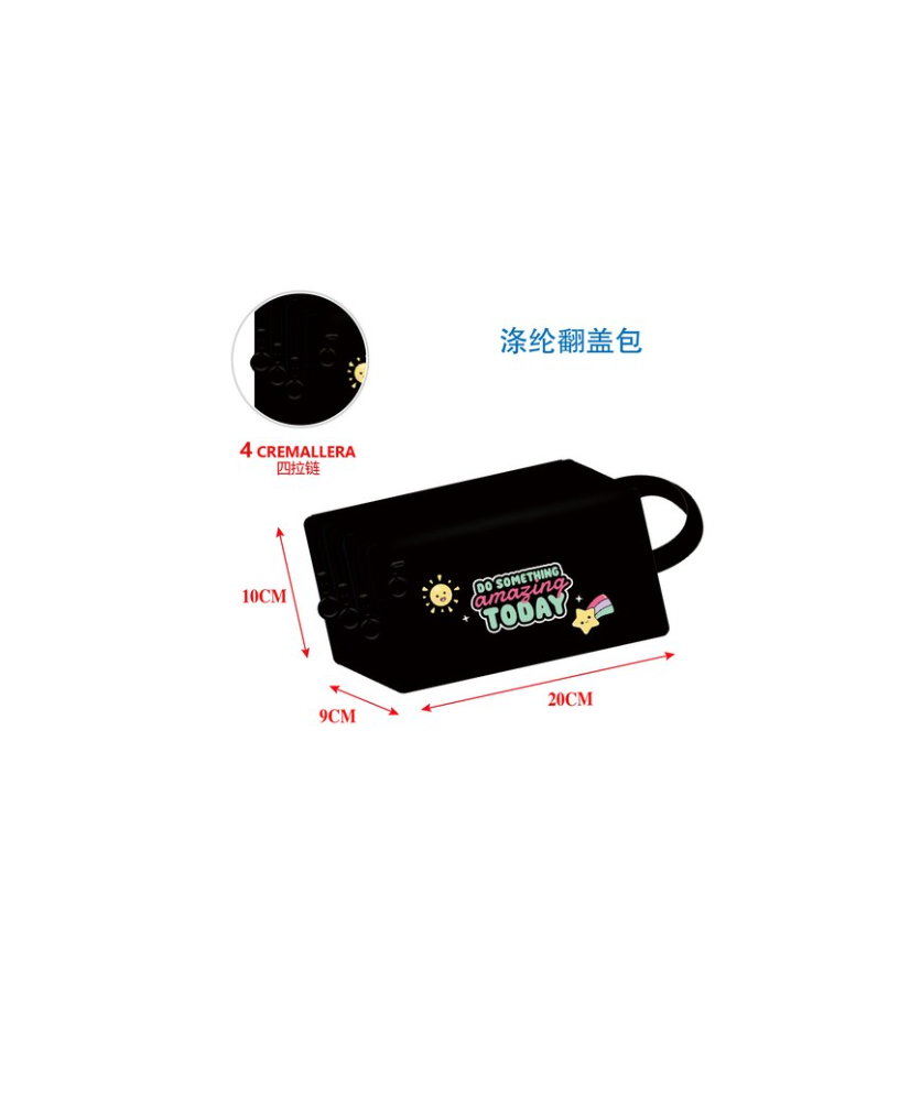 Estuche escolar 4 cremalleras Negro
