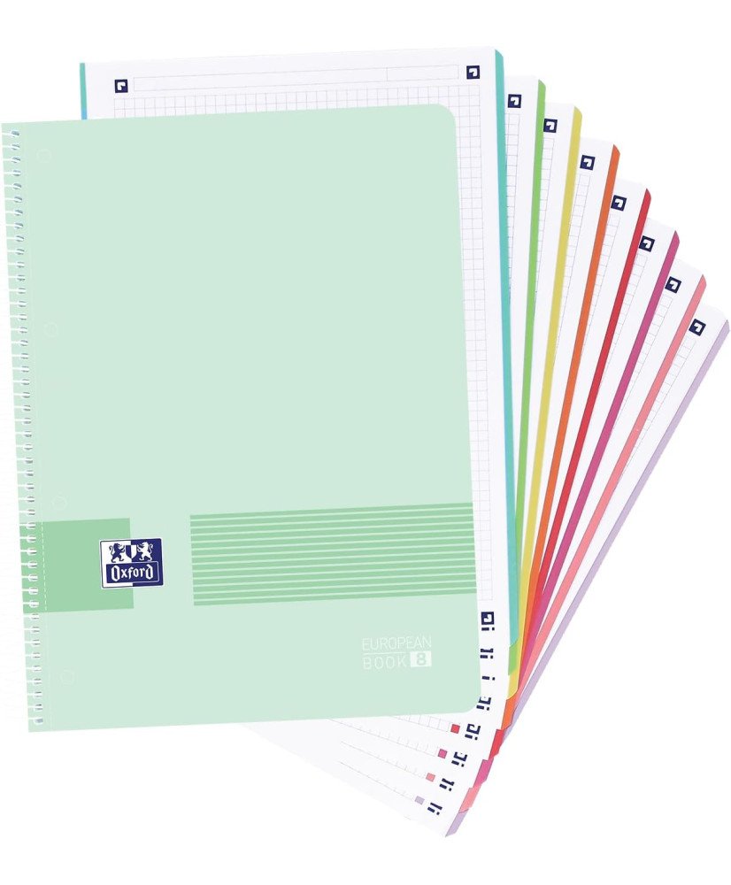 Cuaderno Espiral Europeanbook 5 5X5 mm A4+ 120 Hj T/pp Oxford Live & Go Colores Pastel Surtidos