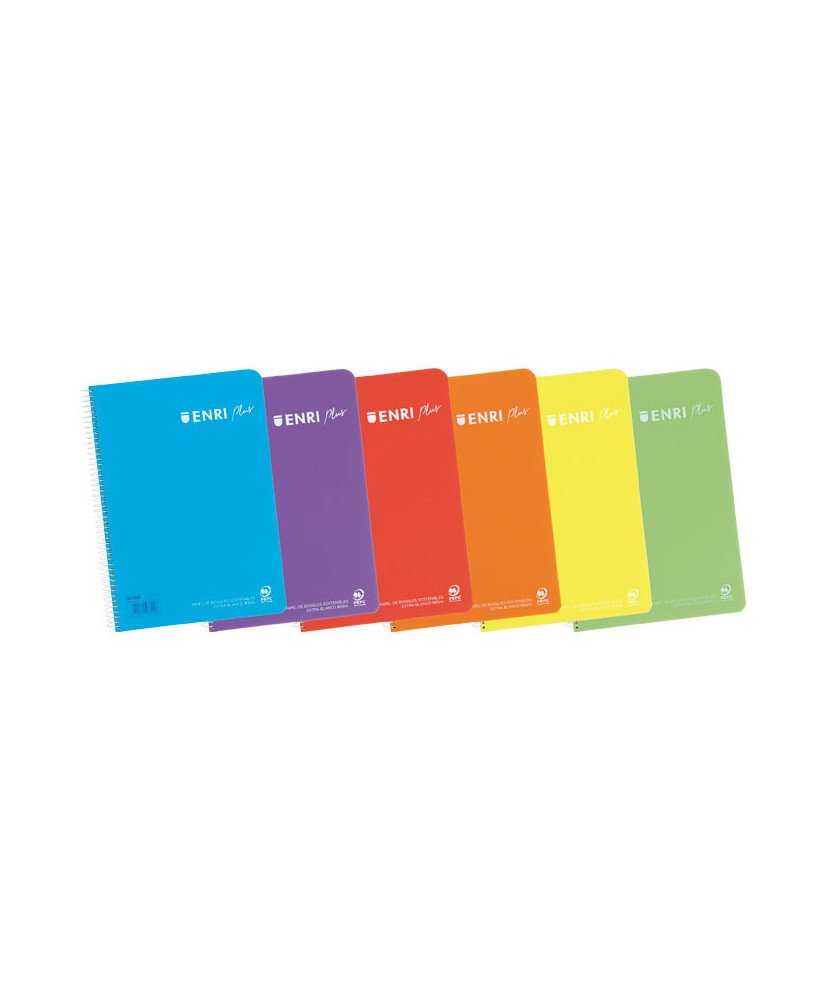 cuaderno a5 liso Blanco 80h 90gr tapa plastico surtido colores enri