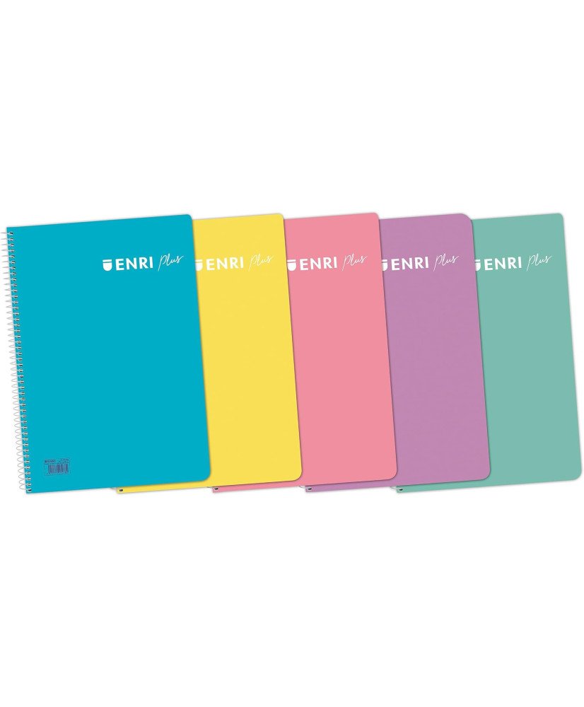 Enri Plus, Cuadernos A5 (Cuarto), Pack de 5 Libretas de Tapa Plástico 4X4MM