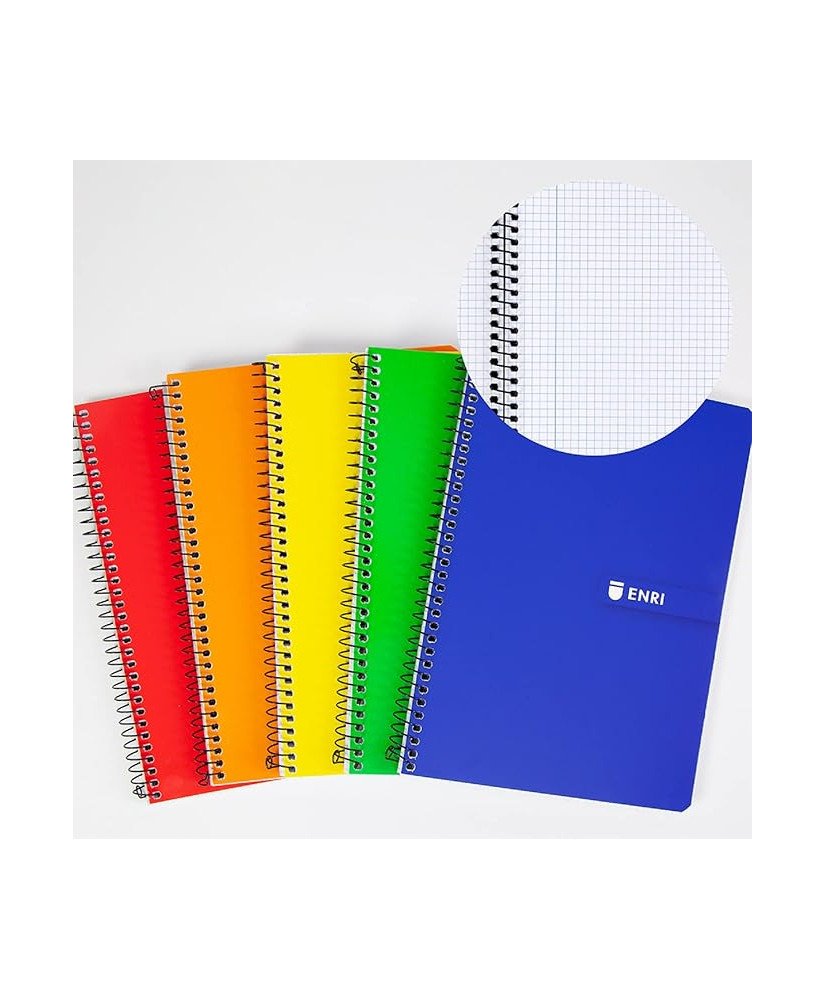 Enri, Cuadernos A5 (4º) Cuadrícula 4x4, Tapa Blanda, 80 Hojas, Pack 10 Libretas, Colores Surtidos