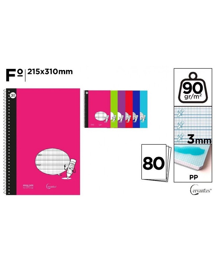 Cuaderno Folio A4 Cuadro Pautado 3x3mm 80h 90gr Tapa Plastico