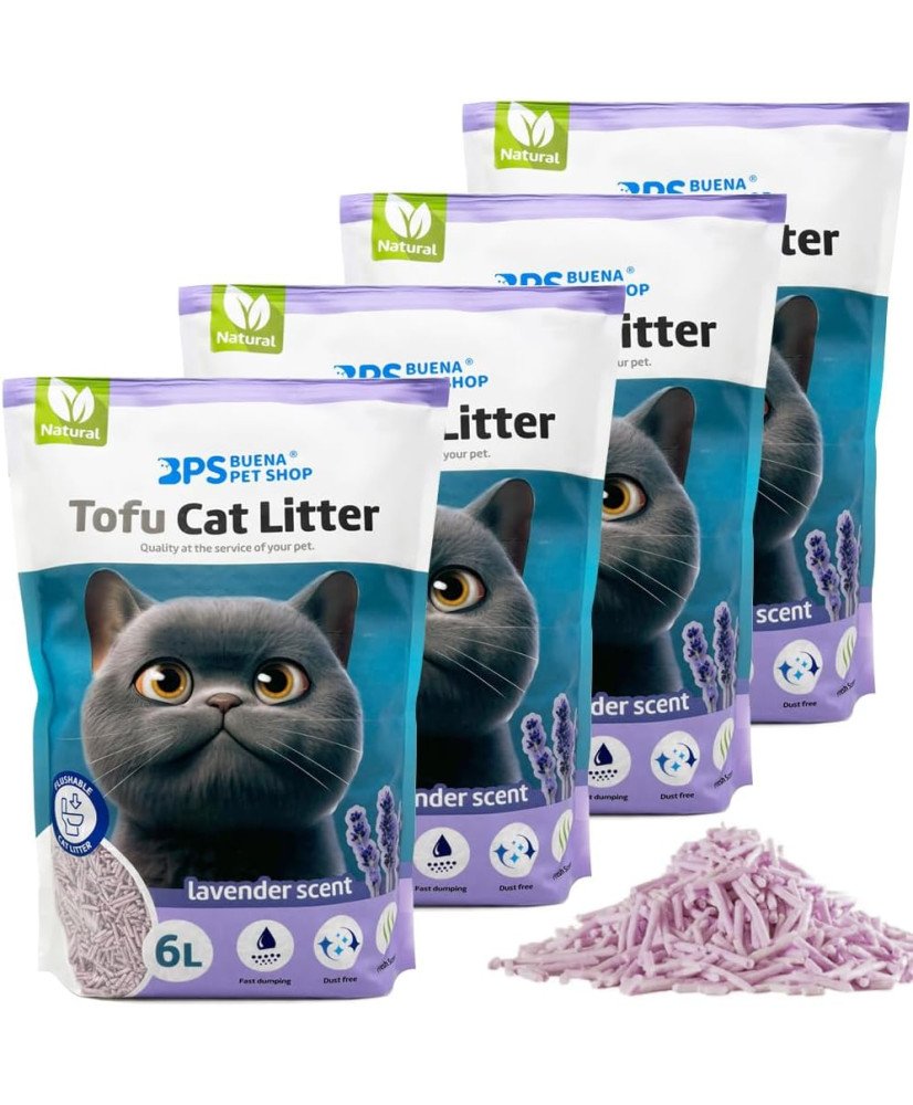 Arena Aglomerante para Gatos Arena de Tofu para Gatos 6L( Pack 4 uds )
