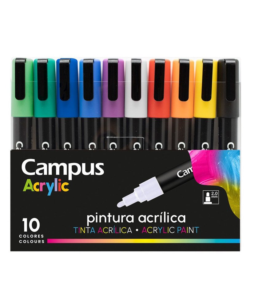 CAMPUS Pack Rotuladores Acrílicos Campus Acrylic 10 colores Básicos