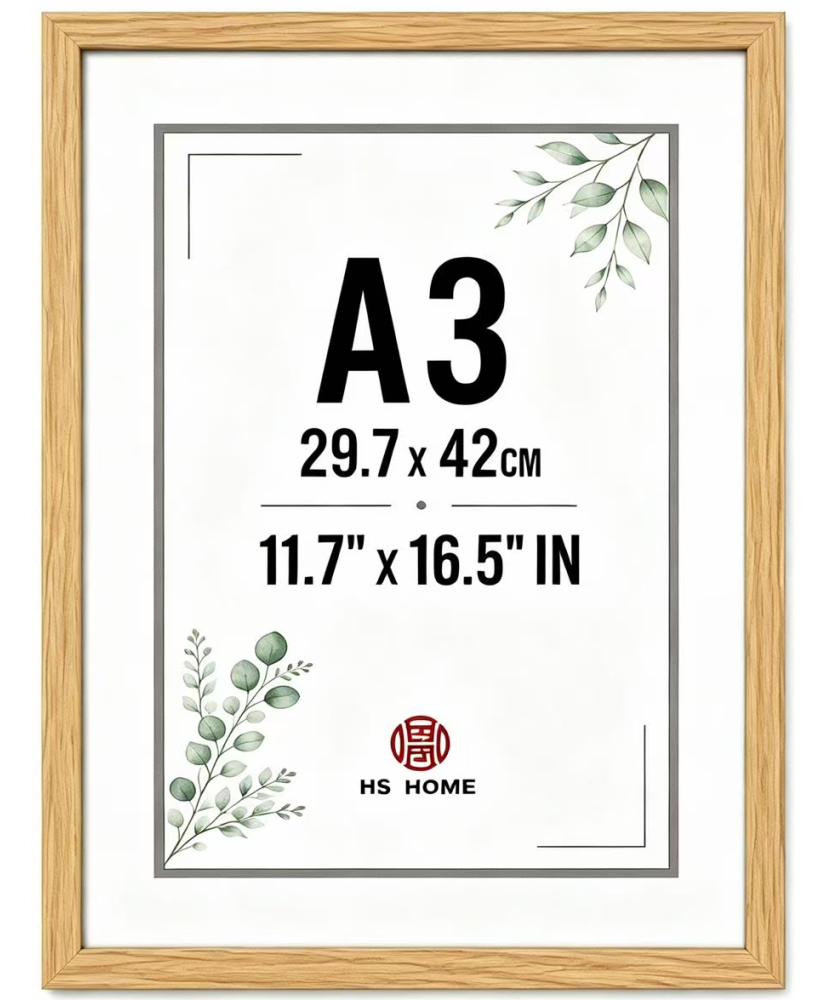 Marco de Foto A3  29.7x42cm (Haya) Hecho de Madera, Ancho de moldura 2cm