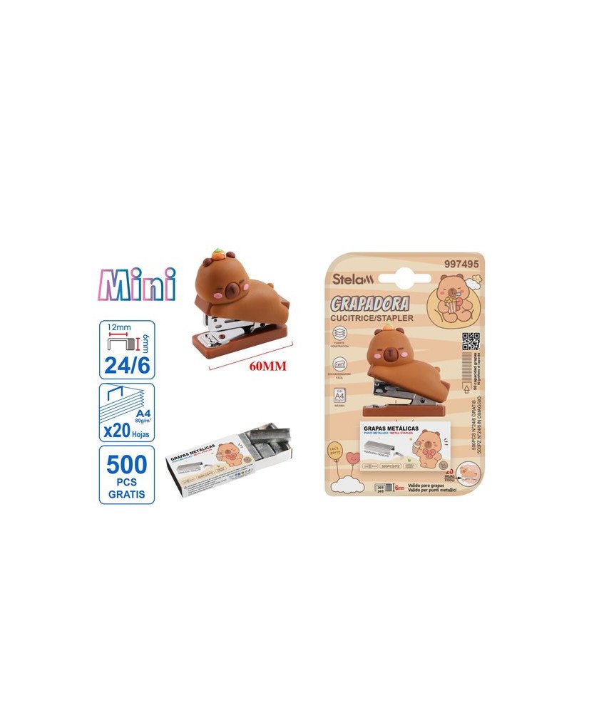 Mini grapadora infantil de goma suave con 500 grapas