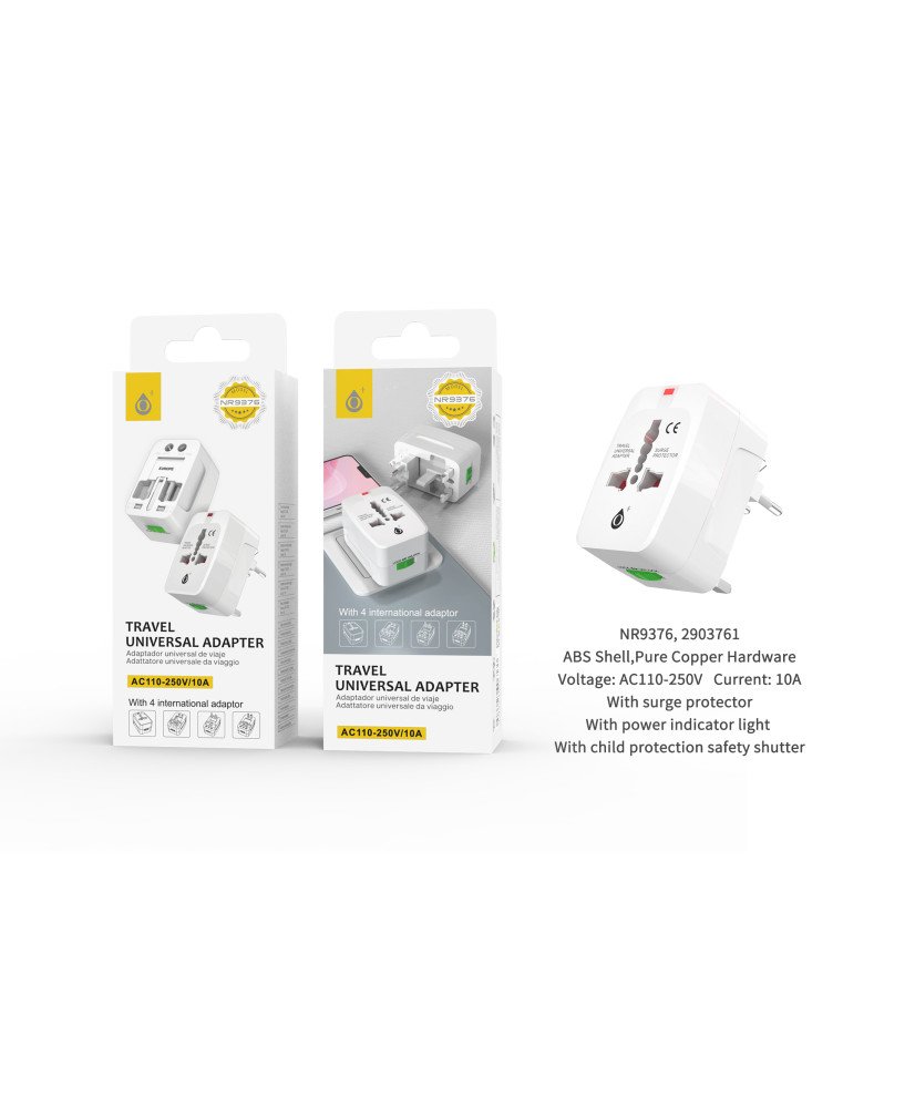 Adaptador de Enchufe para Viaje Universal US/EU/UK/AUS 4 en 1