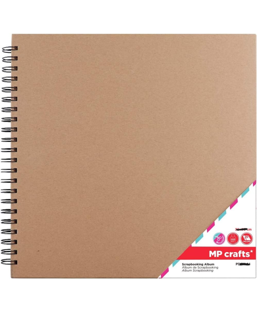 MP-Álbum Scrapbooking, Álbum Encuadernado con Espiral, 20x20 cm, Portada Gruesa, 20 Hojas Cuadradas