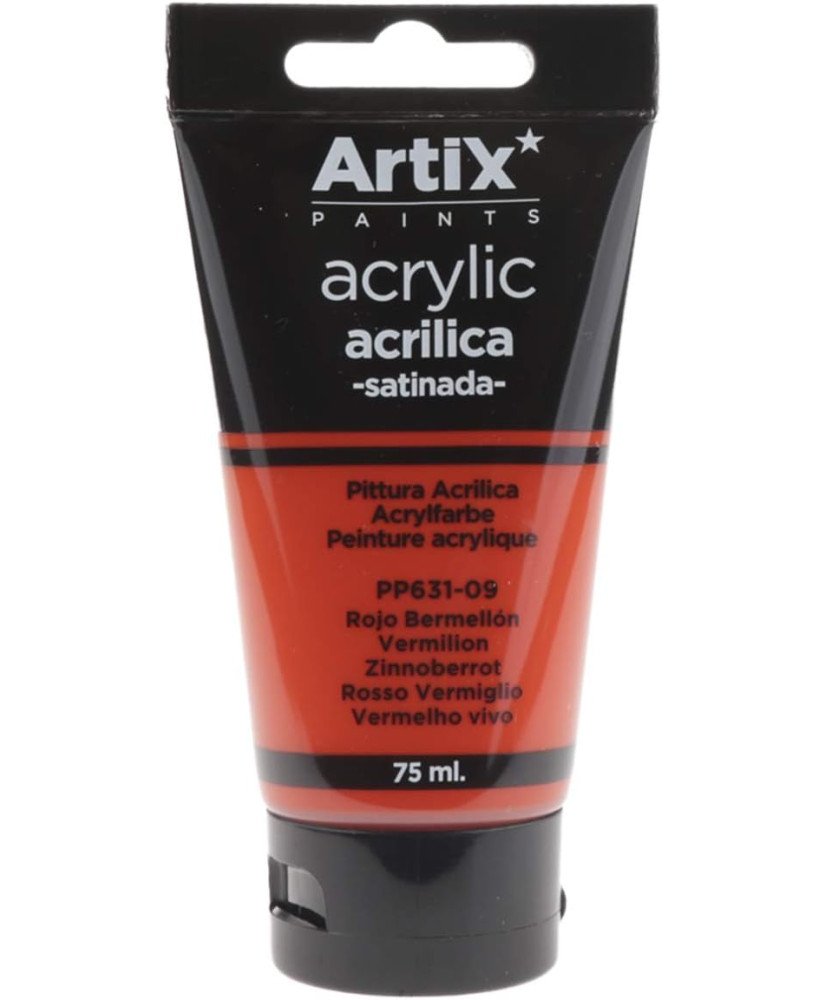 Pintura Acrílica Satinada, Rojo Bermellon (Vermillion) 75 ml ,PP631-09 Artix