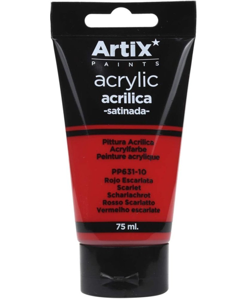 Pintura Acrílica Satinada, Rojo Escarlata (Scarlet), 75 ml,PP631-10 Artix