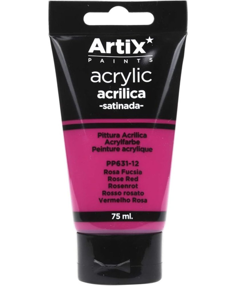 Pintura Acrílica Satinada, Rosa Fucsia (Rose Red), 75 ml,PP631-12 Artix