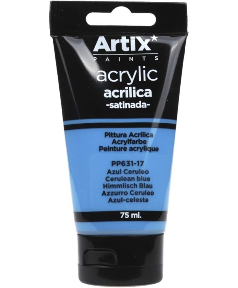 Pintura Acrílica Satinada, Azul (Cerulean Blue), 75 ml,PP631-17 ,Artix