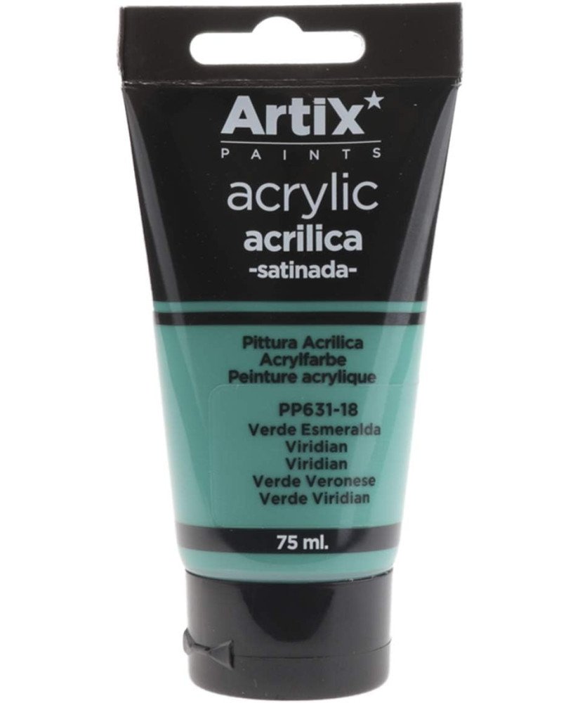 Pintura Acrílica Satinada, Verde Esmeralda (Vidrian), 75 ml,PP631-18,Artix