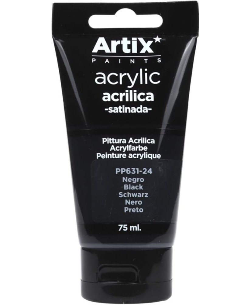 Pintura Acrílica Satinada, Negro (Black), 75 ml,PP631-24,Artix