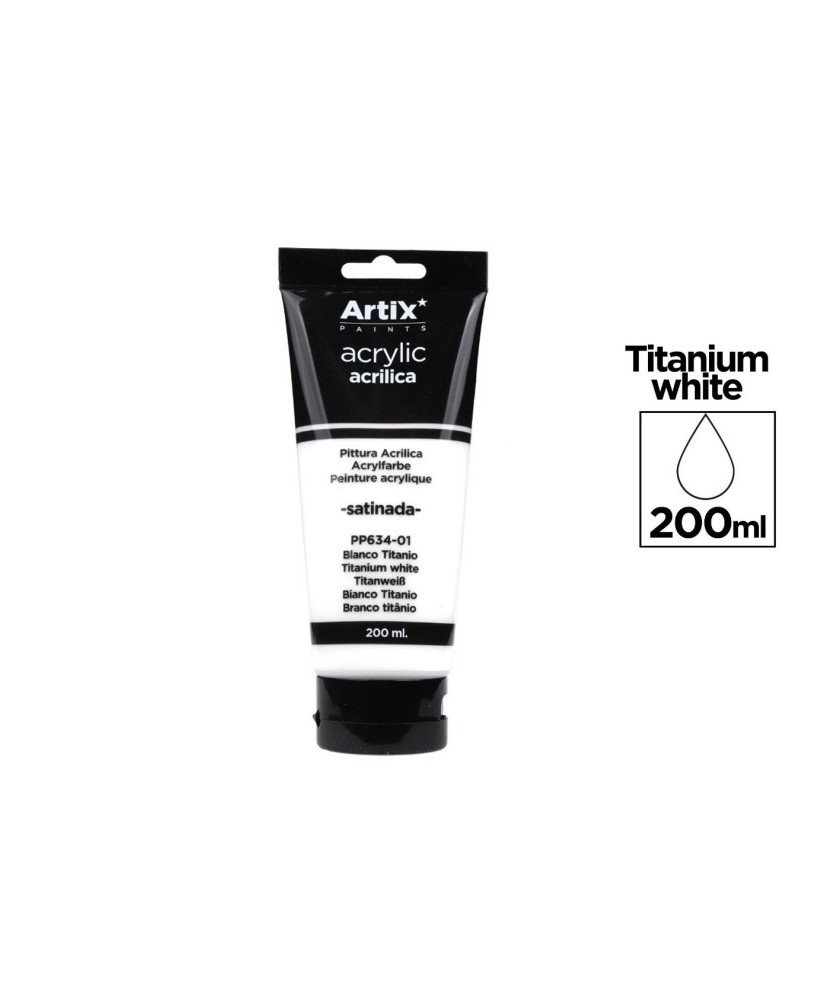 Pintura Acrílica Satinada, Blanco (Titanium White), 200 ml,PP634-01,MP Artix