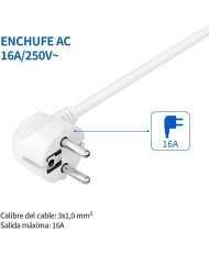 KDE Regleta alargador de 3 ,4,5,6 enchufes con Cable de 1,5 Metros e Interruptor. Color Blanco/Gris, 16A/250V/3680W