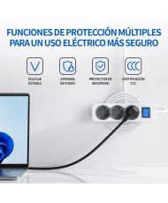 KDE Regleta alargador de 3 ,4,5,6 enchufes con Cable de 1,5 Metros e Interruptor. Color Blanco/Gris, 16A/250V/3680W