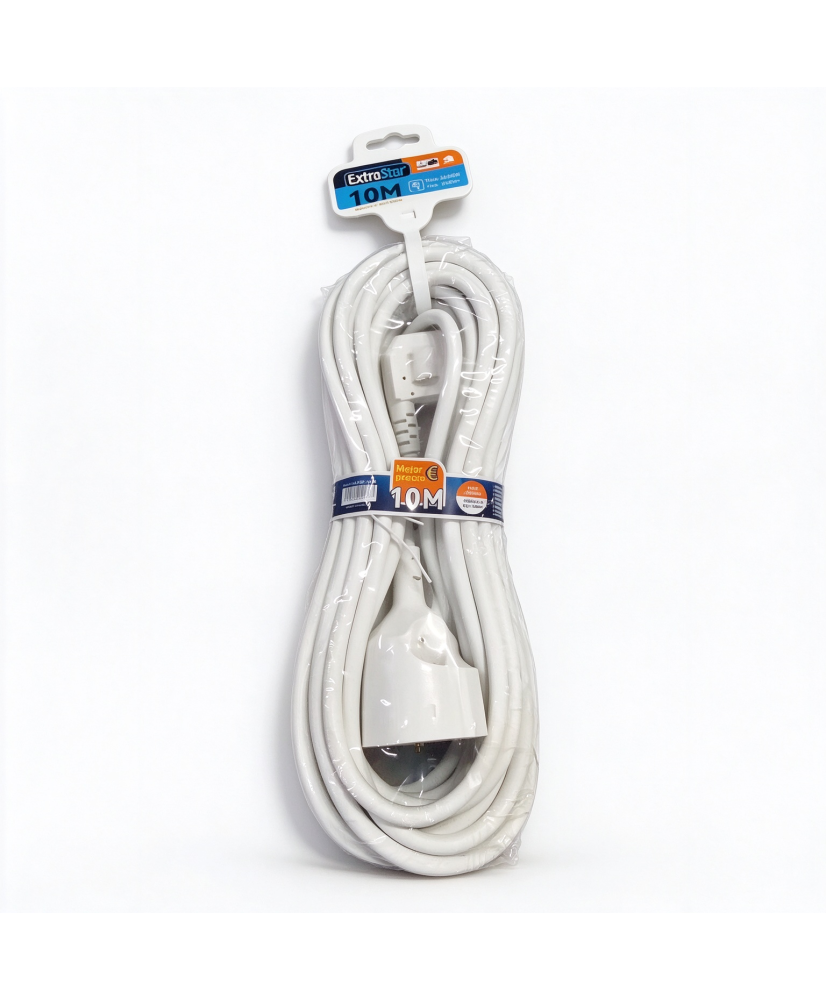 EXTRASTAR  Cable Alargador de Corriente 10M, con Enchufe Protección, Potencia Máxima 3680W, 3G1,5 mm²