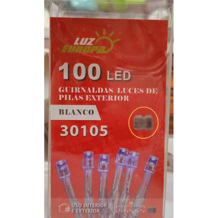 GUIRNALDAS LUCES DE PILAS EXTERIOR 7M 100LED BLANCO