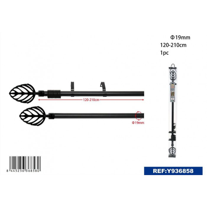Barra de Cortina 120CM-210CM NEGRO