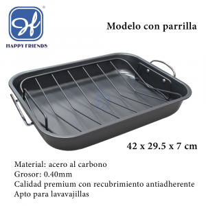 Rustidera Rectangular de Acero al Carbono para Horno