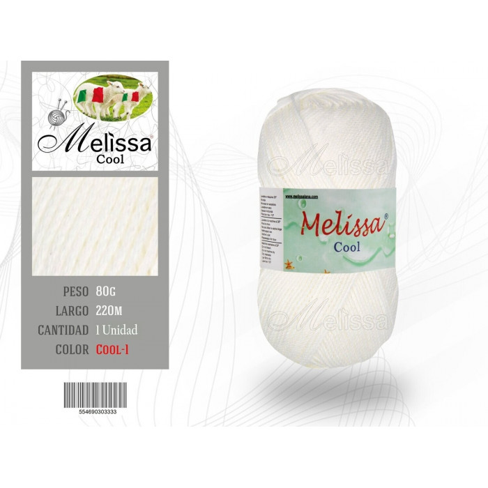 Melissa Cool Hilo Acrílico Ovillo de Lana Fresca para DIY Tejer y Ganchillo (1u * 80g),