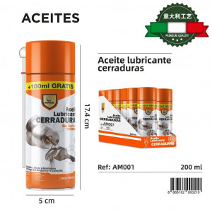 aflojatodo en Spray, Transparente - 200 ml  Lubricante de Cerraduras en Spray,