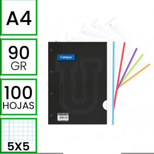 Recambios Archivador Campus A4 100 Hojas 90 g. Bandas 5 Colores Rayado 5 mm.