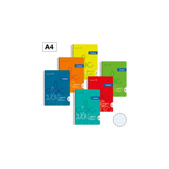 Campus - Cuadernos A4 Cuadrícula Pauta 4x4mm, Tapa Polipropileno, 80 hojas, Pack de 6 blocs
