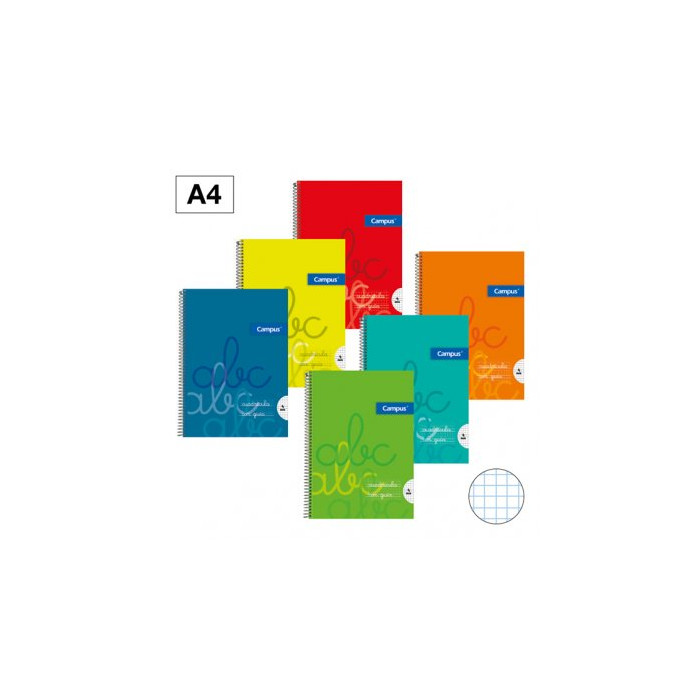 Campus - Cuadernos A4 Cuadrícula Pauta 4x4mm, Tapa Básica, 80 hojas, Pack de 6 blocs