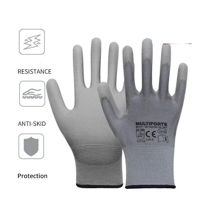 12 Pares Guantes de seguridad de algodón y nailon de punto recubiertos con palma de PU