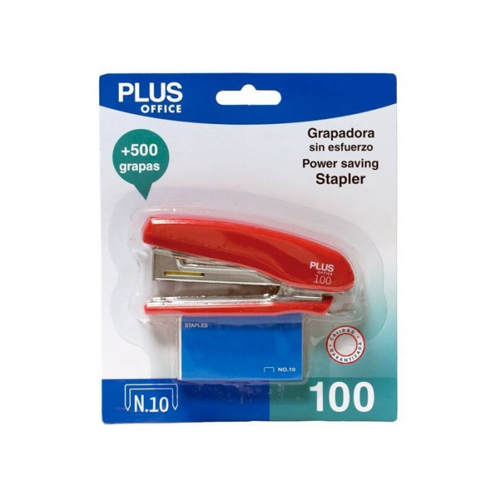 Grapadora Plus 100 Mini +Grapas Rojo