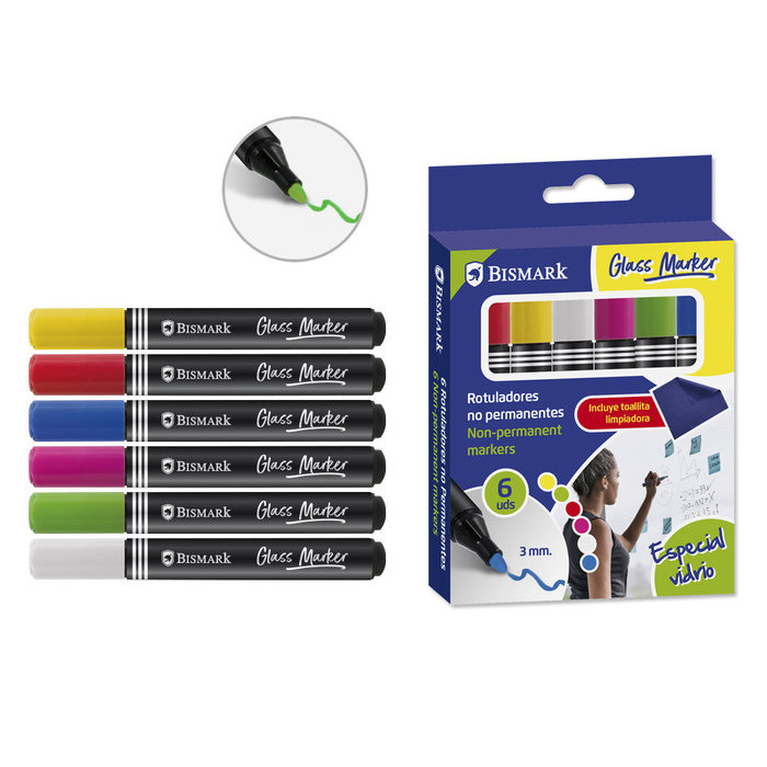 Rotuladores para cristal 6 colores