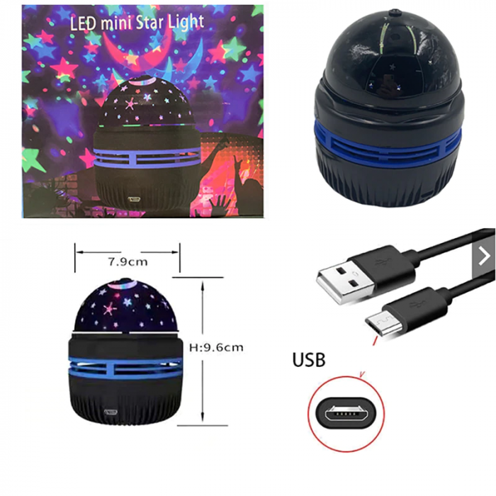 Miniproyector Led de cielo estrellado y galaxia, luz de fiesta giratoria automática, colorida,