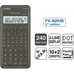FX-82MS-2-S-ET-B, Calculadora Científica, 1, Gris Oscuro