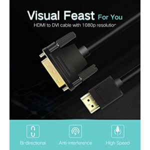 Cable HDMI a DVI 1.5m, Velocidad bidireccional DVI-D 24+1 to HDMI Adaptador Cable