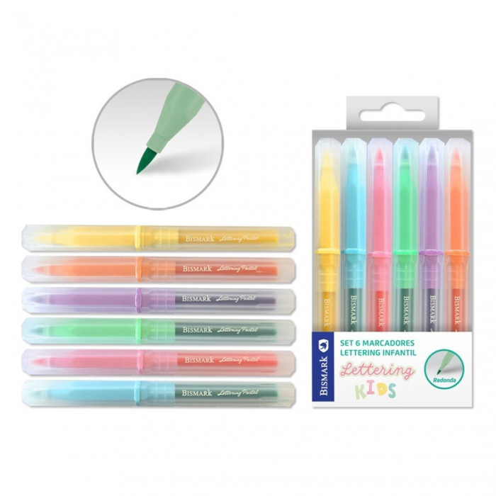 set 6 marcadores lettering infantil