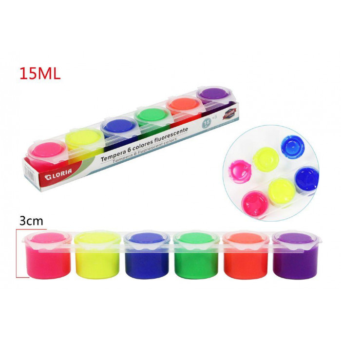 Tempera 6 colores fluorescente 15ml x 6