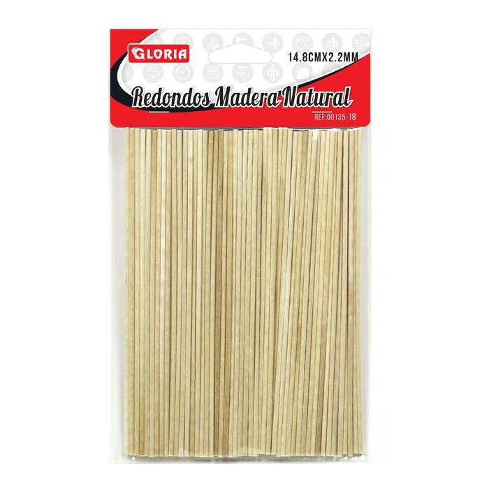 Palos de madera redondos color natural 14.8cm x 2.2mm ( 50unidades)