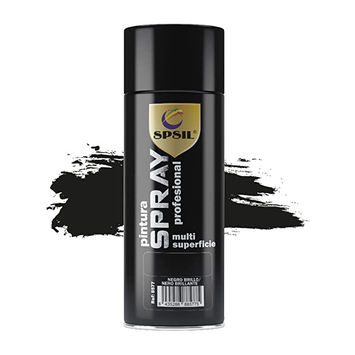 SPSIL Pintura Spray 400ml,( Negro Brillo 8577, Paquete de 1 )Spray Acrílico para Metal / Madera / Plástico