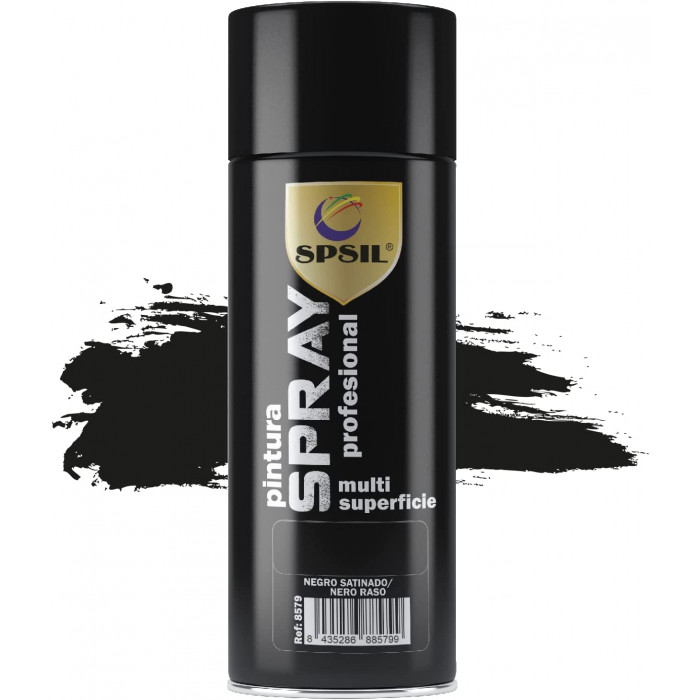 SPSIL Pintura Spray 400ml,( Negro Satinado 8579, Paquete de 1 )Spray  Acrílico para Metal / Madera / Plástico