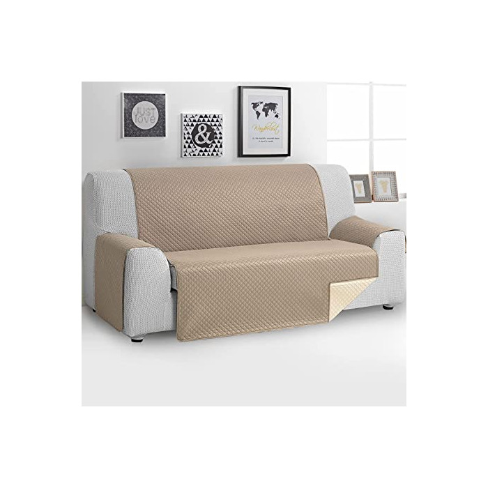 Funda Cubre Sofá Reversible,Dispone Todas Medidas , Protector para Sofás Acolchado Fabricado en España. (2 PLAZAS 110CM, Beige)