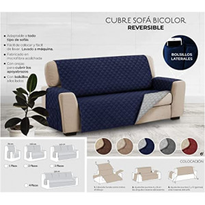 Funda Cubre Sofá Reversible,Dispone Todas Medidas , Protector para Sofás Acolchado Fabricado en España. (2 PLAZAS 110CM, Choco)