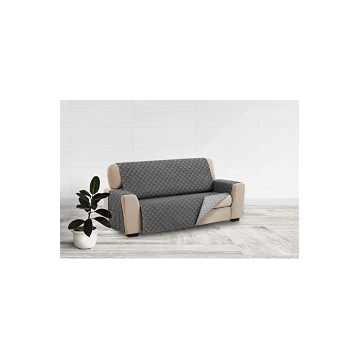 Funda Cubre Sofá Reversible,Dispone Todas Medidas , Protector para Sofás Acolchado Fabricado en España. (2 PLAZAS 110CM, Gris)